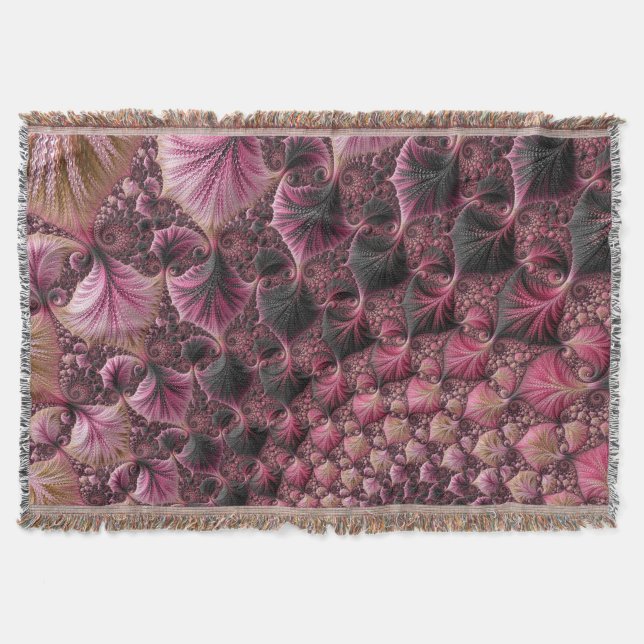 Boho Funky Eklektisk Rosa Svart Abstrakt Fraktal Filt (Framsidan)