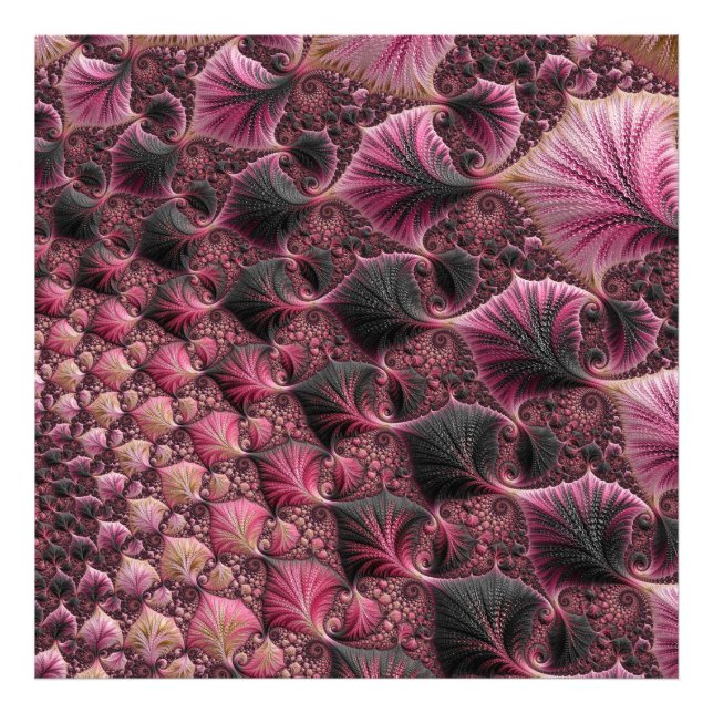 Boho Funky Eklektisk Rosa Svart Abstrakt Fraktal Fototryck (Framsidan)