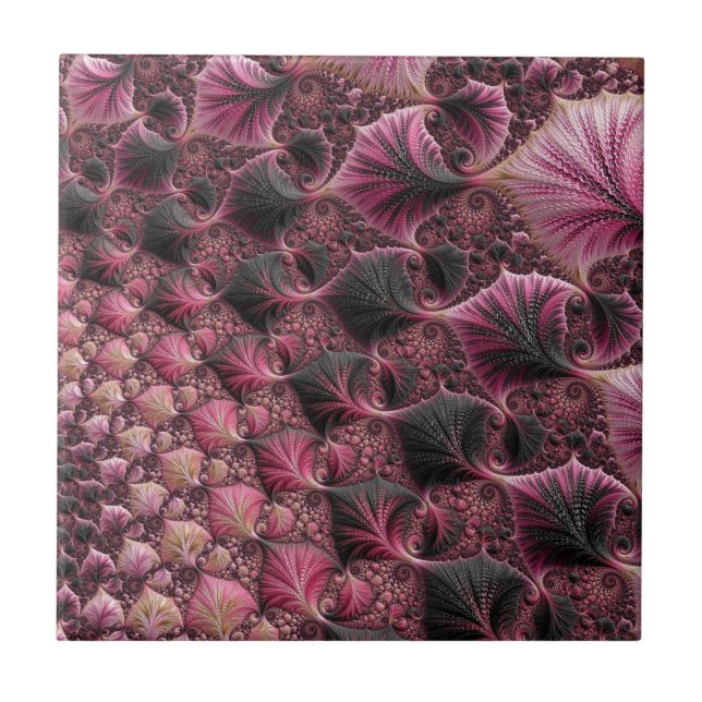 Boho Funky Eklektisk Rosa Svart Abstrakt Fraktal Kakelplatta (Framsidan)
