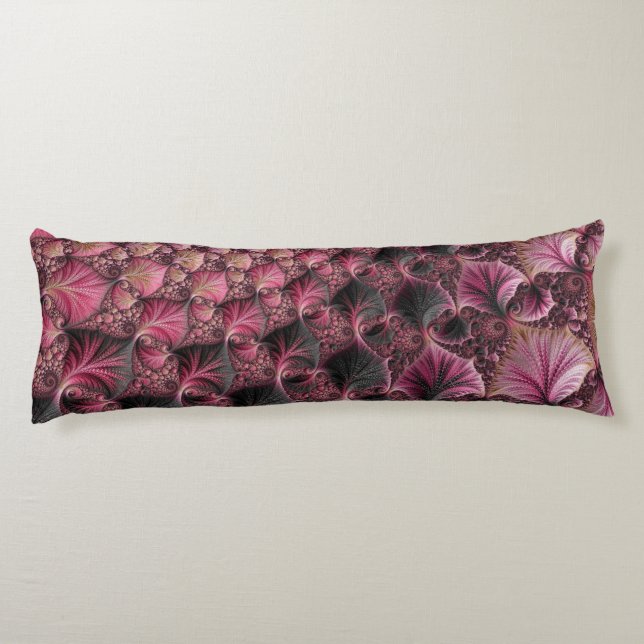 Boho Funky Eklektisk Rosa Svart Abstrakt Fraktal Kroppskudde (Baksidan)