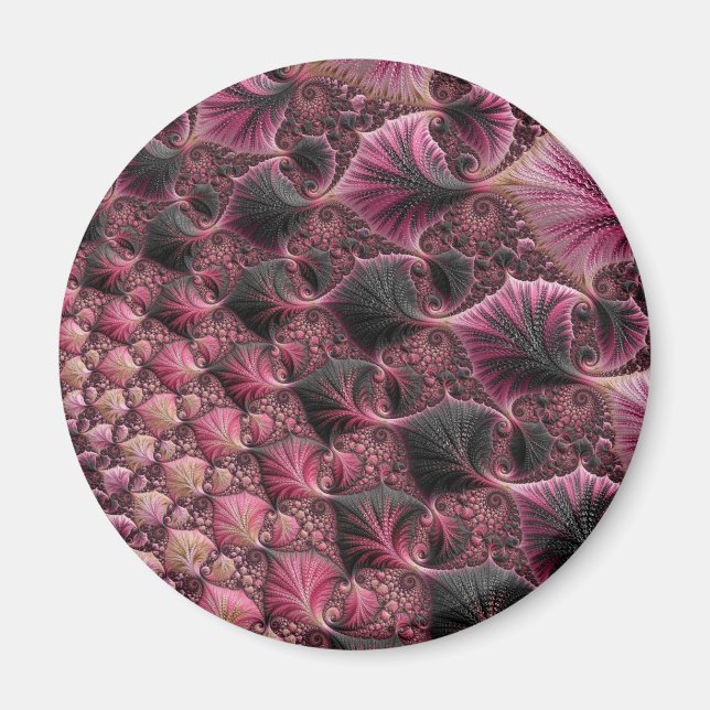 Boho Funky Eklektisk Rosa Svart Abstrakt Fraktal Magnet (Framsidan)