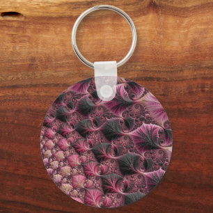 Boho Funky Eklektisk Rosa Svart Abstrakt Fraktal Nyckelring
