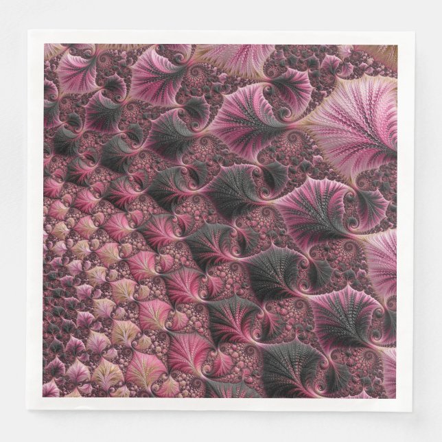 Boho Funky Eklektisk Rosa Svart Abstrakt Fraktal Pappersservett (Framsida)