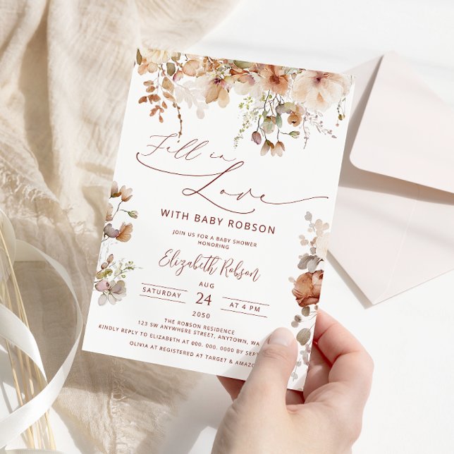 Boho Garden Flowers sjunker i Kärlek Baby Shower Inbjudningar (Skapare uppladdad)