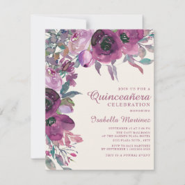 Boho Garden Lila Lilac Blommigt Script Quinceañera Inbjudningar