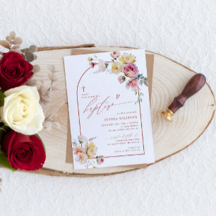 Boho Garden Ro Flowers Baptism-inbjudan Inbjudningar