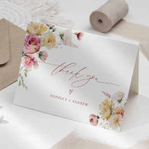 Boho Garden Ro Flowers Bröllop Tack Kort
