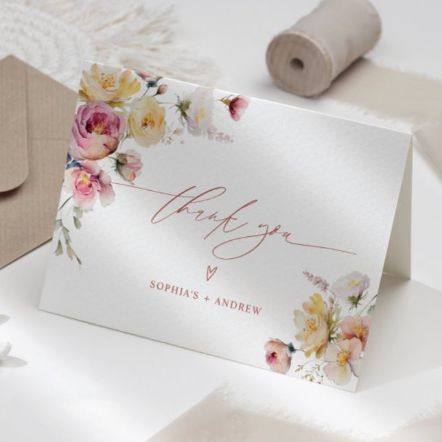 Boho Garden Ro Flowers Bröllop Tack Kort (Skapare uppladdad)