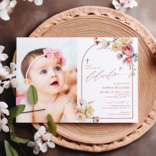 Boho Garden Ro Flowers Photo Girl Dedication Inbjudningar