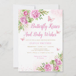 Boho Garden Rosa Butterfly Kisses Girl Baby Shower Inbjudningar