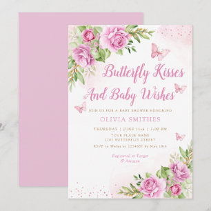 Boho Garden Rosa Butterfly Kisses Girl Baby Shower Inbjudningar