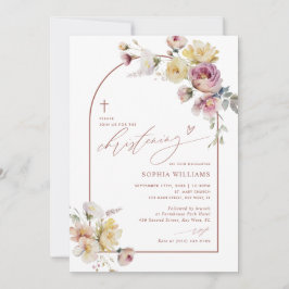 Boho Garden Rose Flowers Christening Invitation Inbjudningar