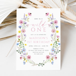 Boho Garden Vild One Wildblomma Första födelsedage Inbjudningar