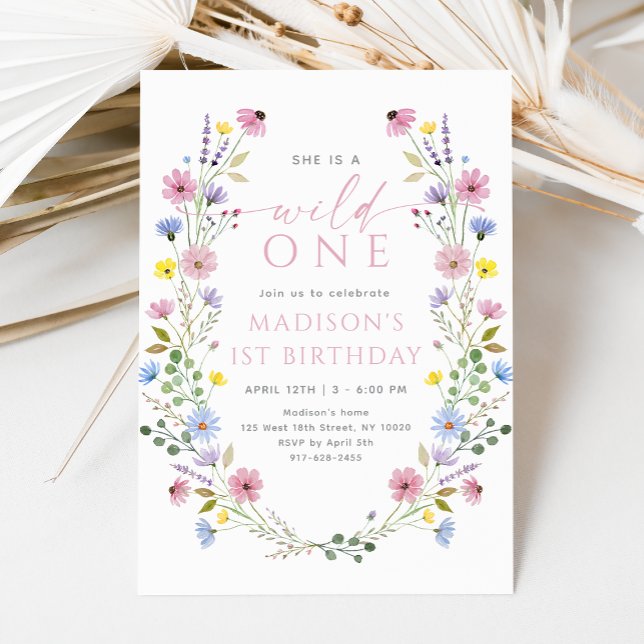 Boho Garden Vild One Wildblomma Första födelsedage Inbjudningar (Skapare uppladdad)