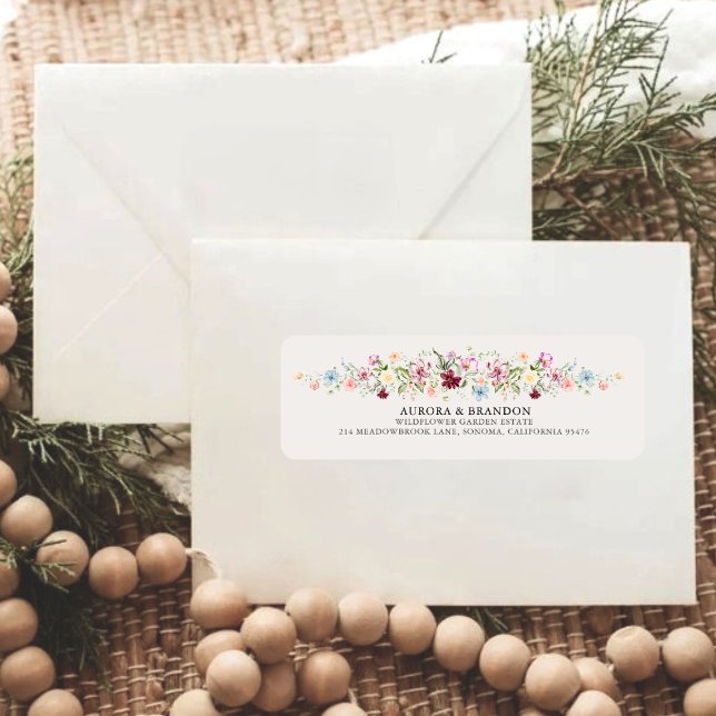 Boho Garden Watercolor Wildflower Wedding  Returadress Etikett (Skapare uppladdad)