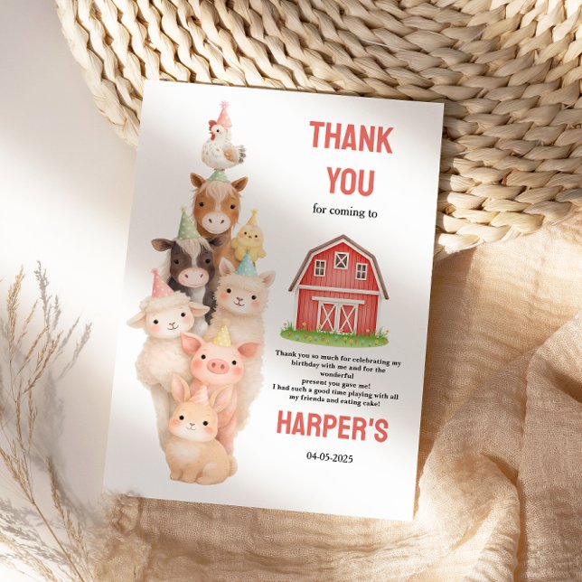 Boho gårdsdjur 1-års födelsedag | Rustik barngård Tack Kort (Boho Farm Animal 1st Birthday |Rustic Barnyard Thank You Card)