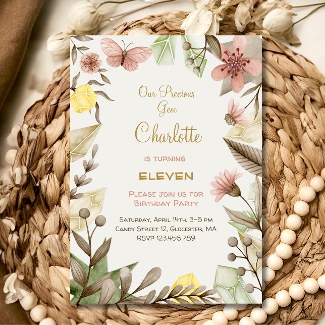 Boho Gems Vintage Crystals vattenfärgsfärgfödelsed Inbjudningar (Skapare uppladdad)