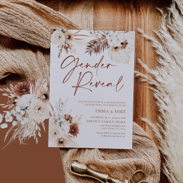 Boho Gender-inbjudan med Pampas Inbjudningar (Skapare uppladdad)