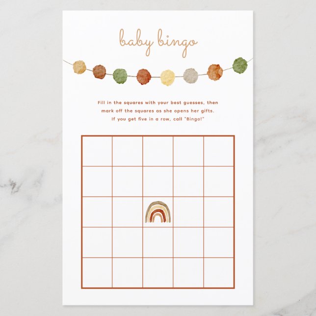 Boho Gender Neutral Baby Shower Bingo Game (Framsida)