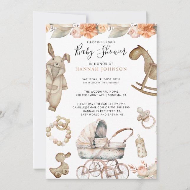 Boho Gender Neutral Baby Shower Inbjudningar (Framsida)