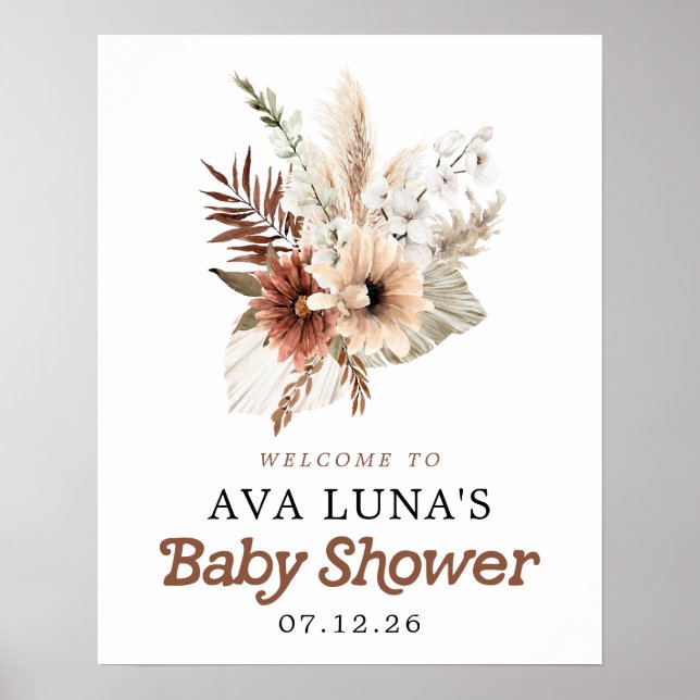 Boho Gender Neutral Baby Shower Välkommen Poster (Framsidan)