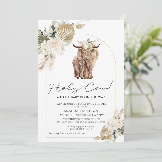 Boho Gender Neutral Cow Calf Baby Shower Inbjudningar (Stående Fram)