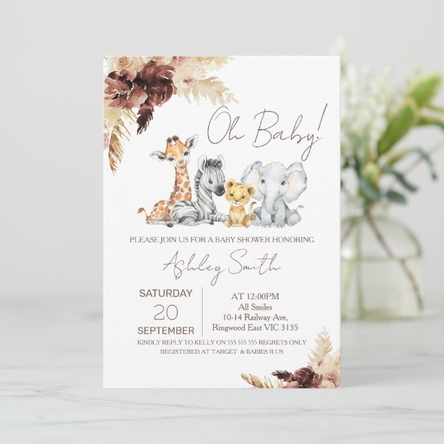 Boho Gender Neutral Safari Baby Shower-inbjudan Inbjudningar (Stående Fram)