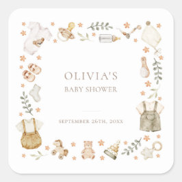 Boho Gender Neutral Vintage Barnkläder Shower Fyrkantigt Klistermärke