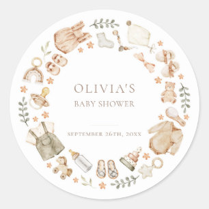 Boho Gender Neutral Vintage Barnkläder Shower Runt Klistermärke