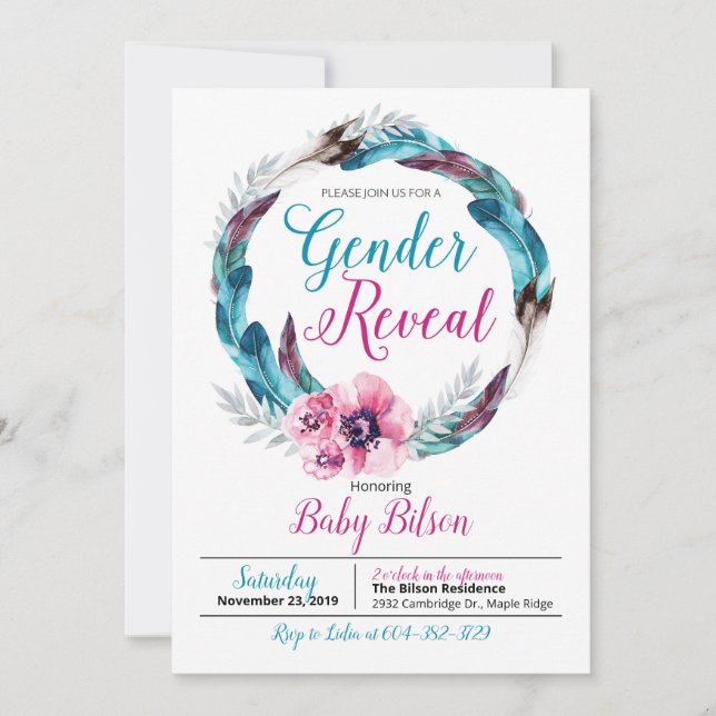 Boho Gender Reveal Call Inbjudningar (Framsida)