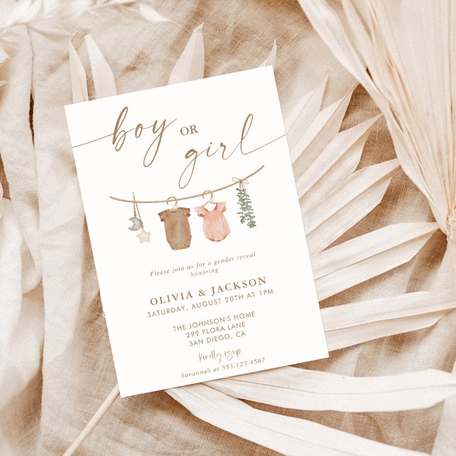 Boho Gender Reveal Inbjudan | Visa Gender av Neutr (Skapare uppladdad)