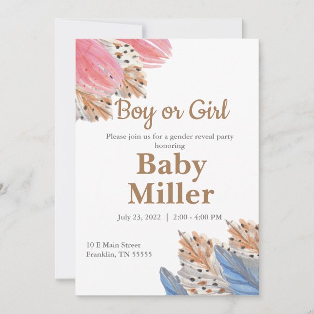 Boho Gender Reveal Party Boy eller Girl bjudande  Inbjudningar (Framsida)