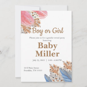 Boho Gender Reveal Party Boy eller Girl bjudande  Inbjudningar