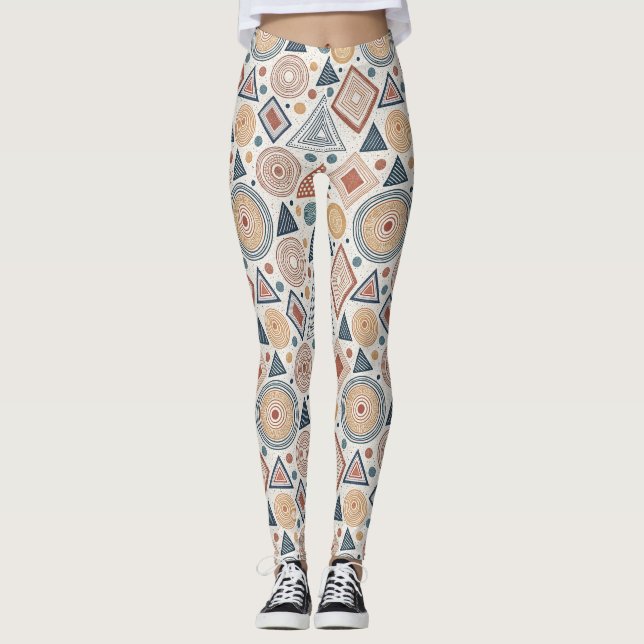 Boho Geometric Abstrakt Shapes Terracotta Mönster Leggings (Framsida)