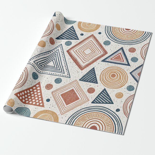 Boho Geometric Abstrakt Shapes Terracotta Mönster Presentpapper (Utrullad)