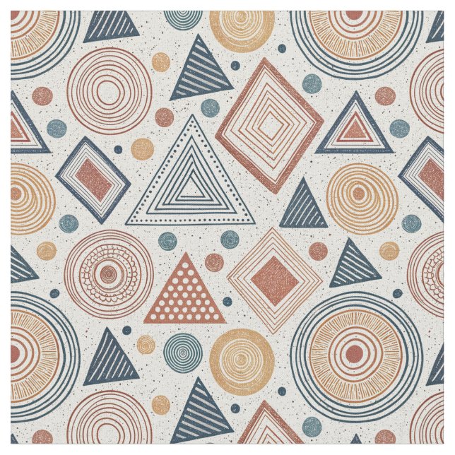 Boho Geometric Abstrakt Shapes Terracotta Mönster Tyg (Närbild)