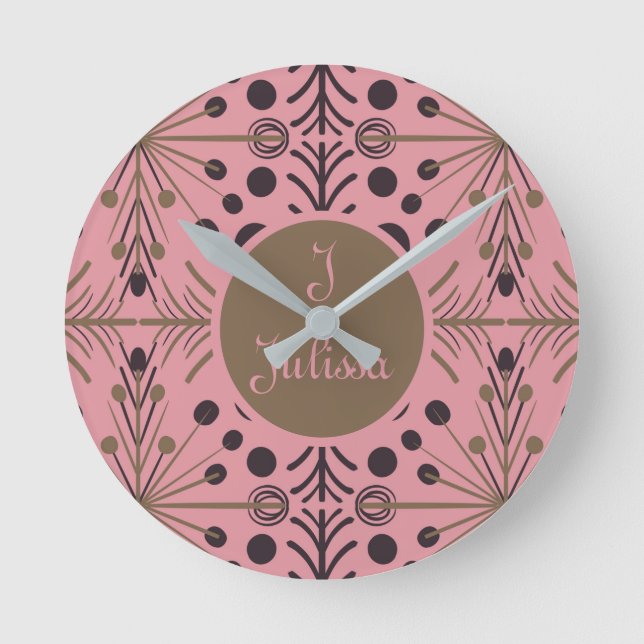 Boho Geometric Arrow Rosa Personlig Rund Klocka (Framsida)