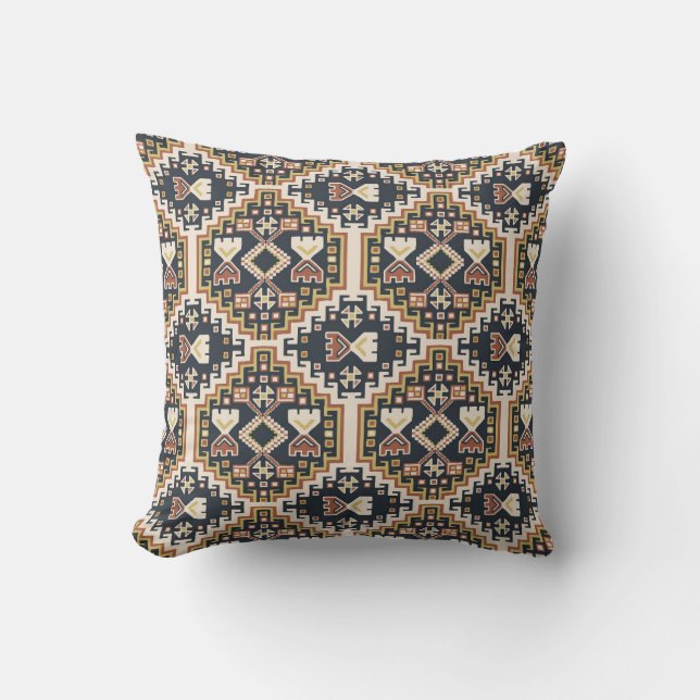 Boho Geometric Black Gult Tan Mönster Kudde (Framsida)