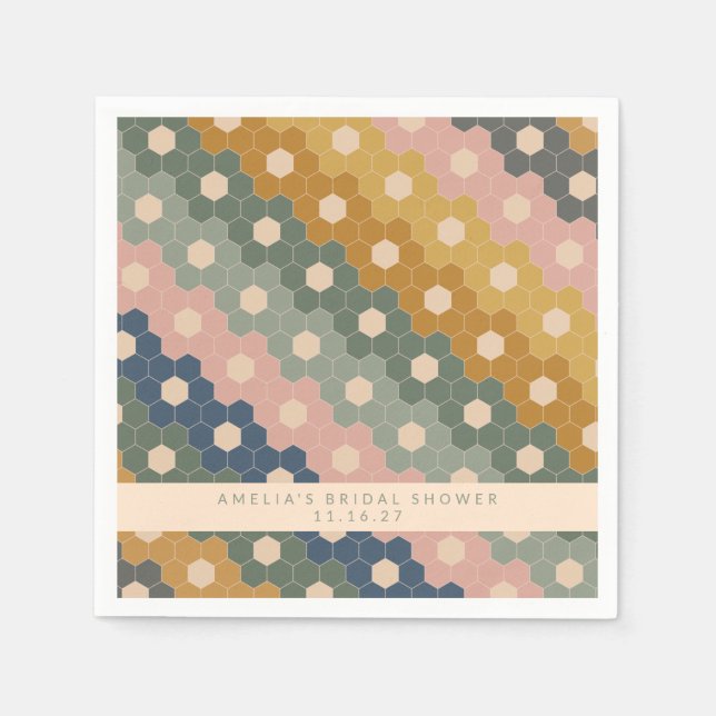 Boho Geometric Blue Grönt Anpassningsbar Möhippa Pappersservett (Framsidan)