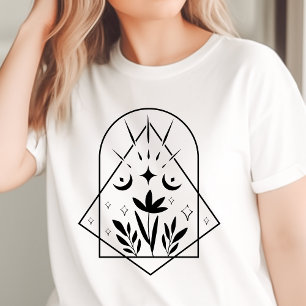 Boho Geometric Crescent Måne Botanical T Shirt
