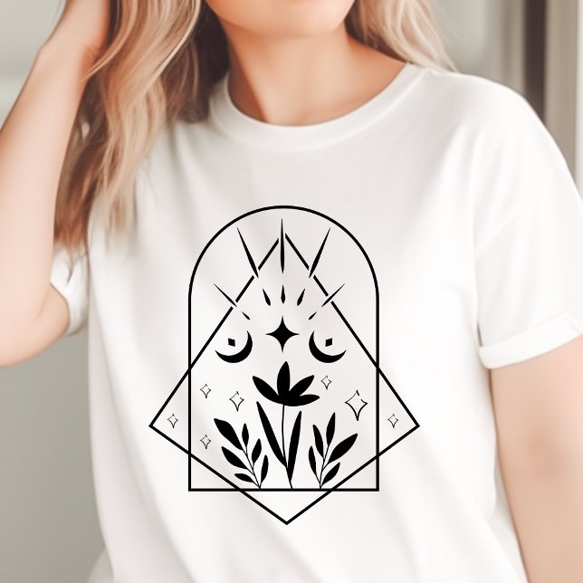Boho Geometric Crescent Måne Botanical T Shirt (Skapare uppladdad)