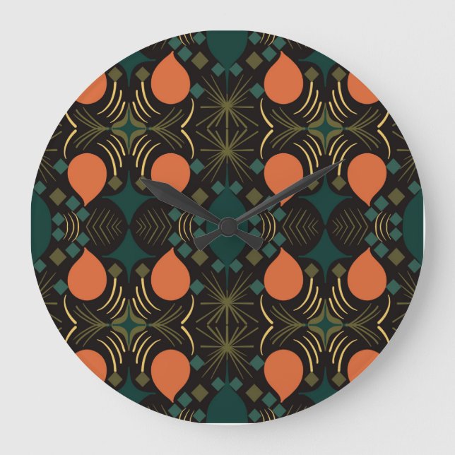 Boho Geometric Diamond Black Stor Klocka (Framsida)