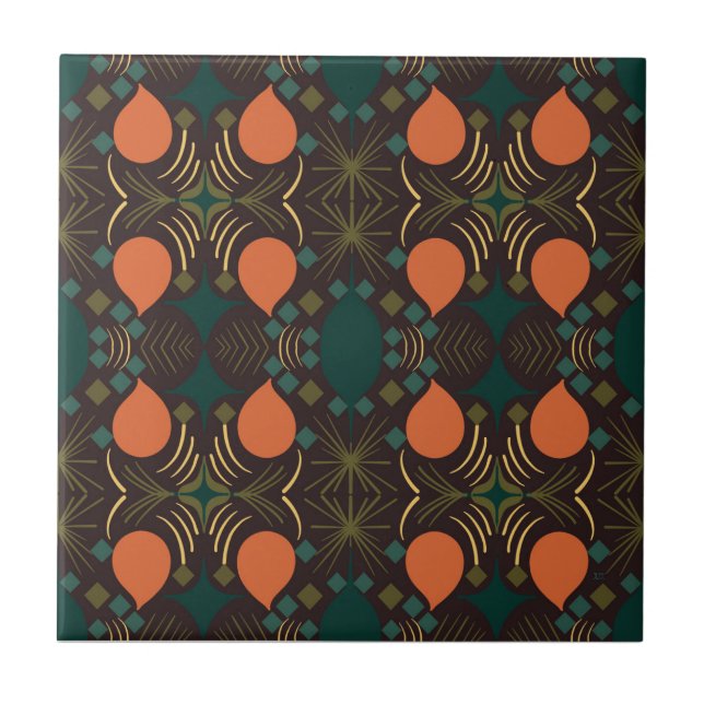 Boho Geometric Diamond Brown Kakelplatta (Framsidan)