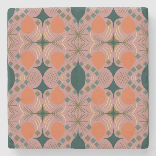 Boho Geometric Diamond Rosa Stenunderlägg (Framsidan)