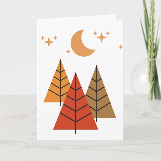 Boho Geometric Forest – Minimalist Pine Trees Helgkort (Framsida)