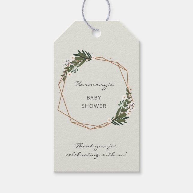 Boho Geometric Greenery Gender Neutral Baby Shower Presentetikett (Framsidan)