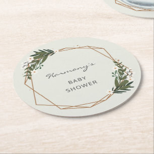 Boho Geometric Greenery Gender Neutral Baby Shower Underlägg Papper Rund