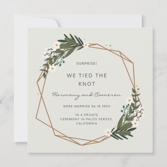 Boho Geometric Guld Greenery Bröllop Elopement Meddelande (Framsida)