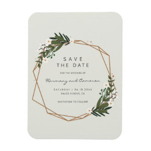 Boho Geometric Guld Ram Greenery Spara datumet Magnet