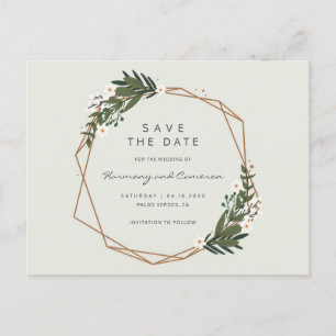 Boho Geometric Guld Ram Greenery Spara datumet Meddelande Vykort